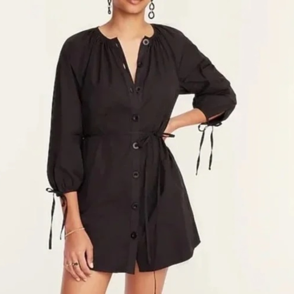 J. Crew Tie Sleeve Button Front Dress in Cotton Poplin‎
